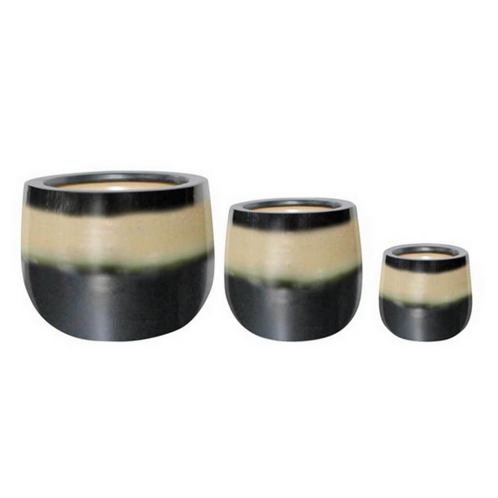 CERAMIC PLANTER S/3 BLACK-12.60"L 12.60'"W 9.84"H 