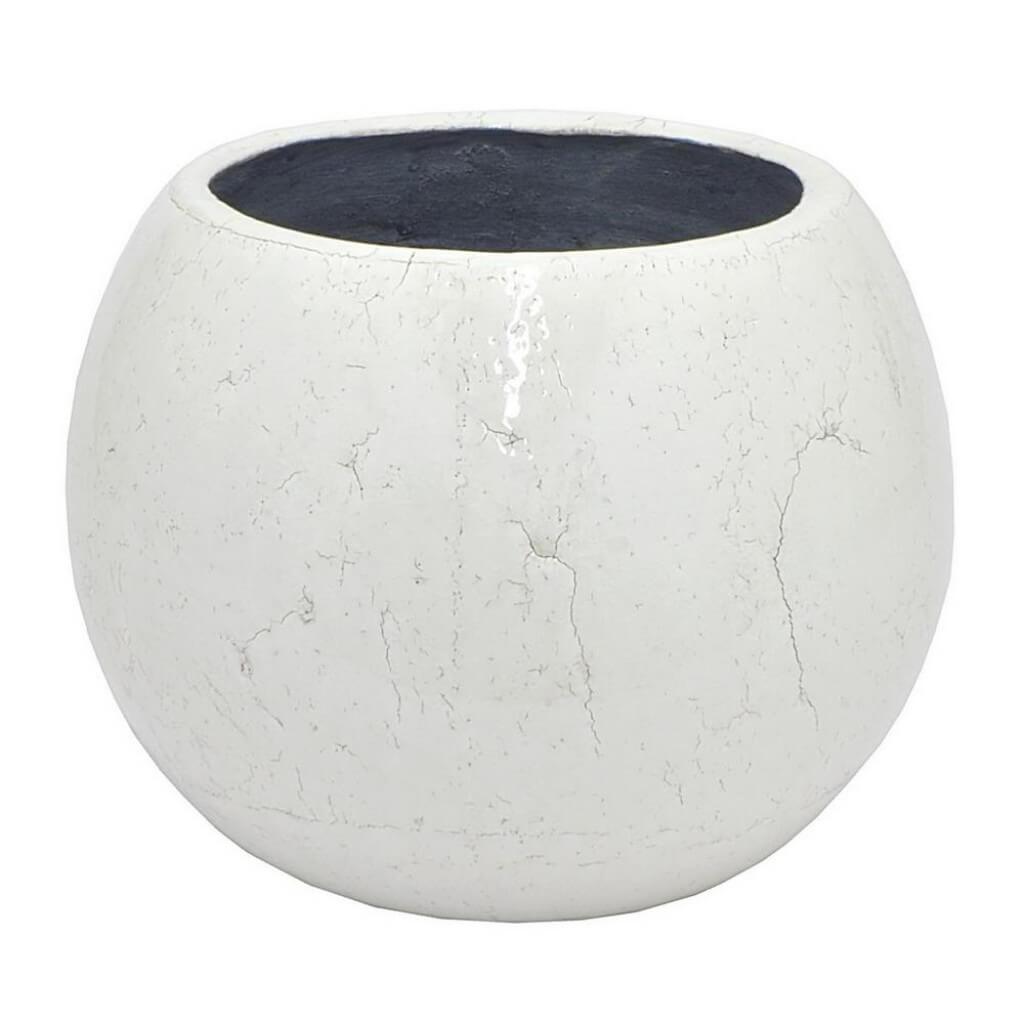 CERAMIC PLANTER - WHITE CIRCULAR WITH CRACK EFFECT 