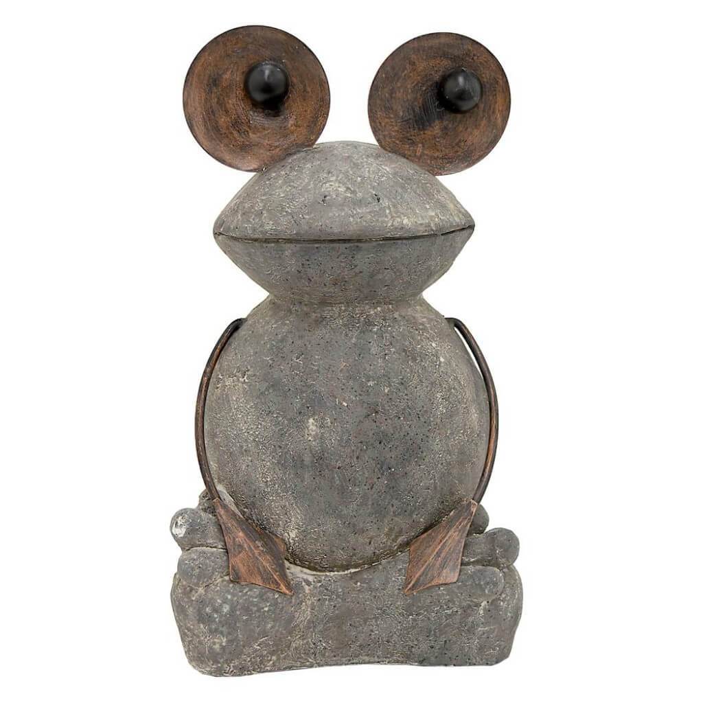 FROG FIGURINE CEMENT WITH METAL 10.6&quot;L 9.1&quot;W 18.3&quot;H 