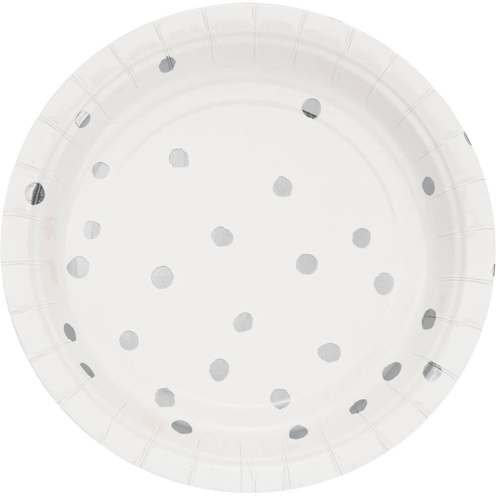 White Silver Foil Dot Lunch Plate 7in 8ct 