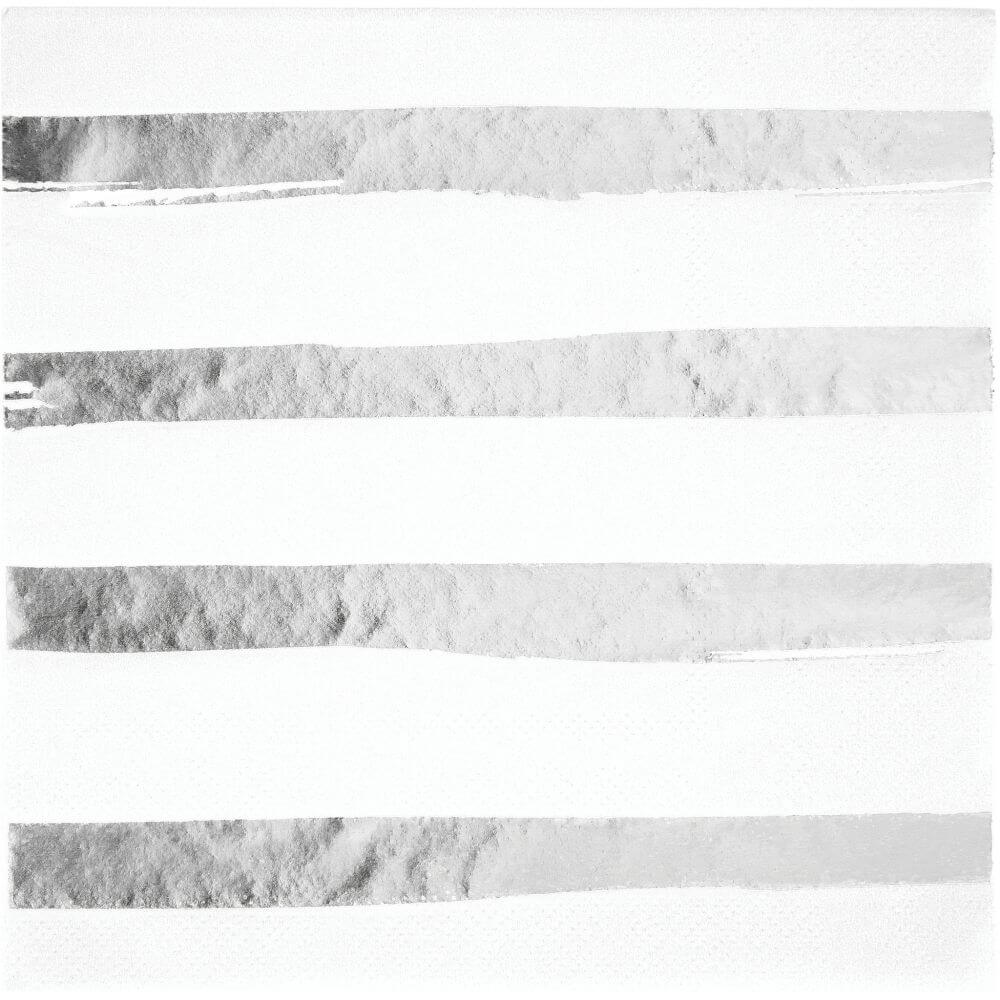 White Silver Foil Stripe Luncheon Napkins 3ply 16ct 