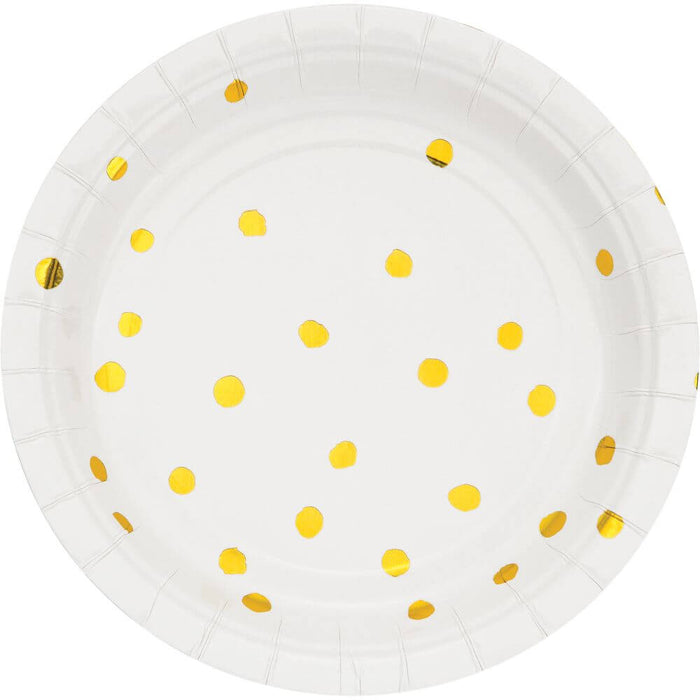 White & Gold Dot Lunch Plate 7in 8ct 
