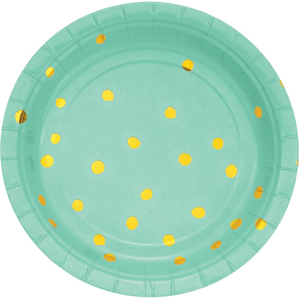 Lunch Plate 7in 8ct, Fresh Mint Gold Dot 