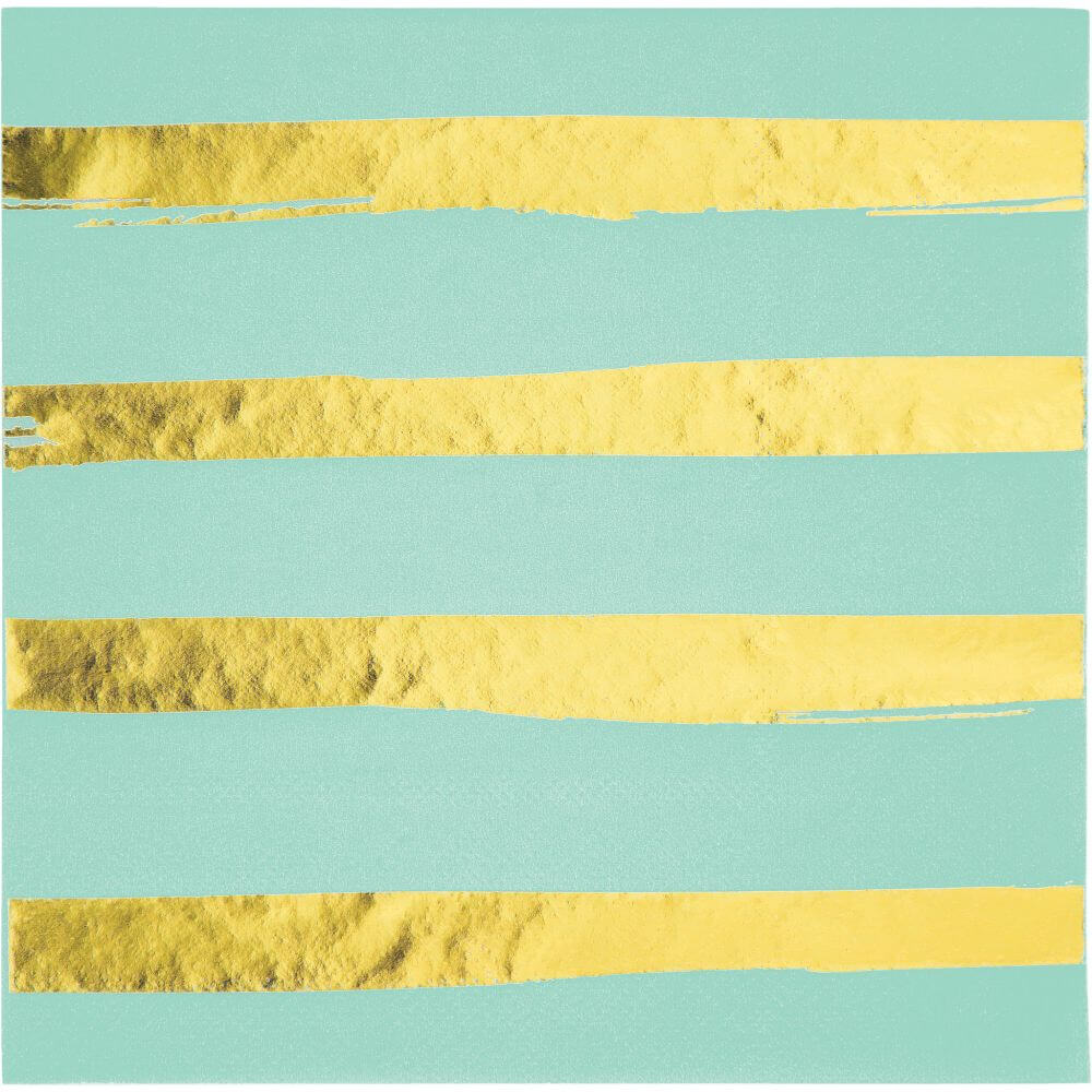 Foil Stripe Luncheon Napkin 3ply 16ct, Fresh Mint Gold 