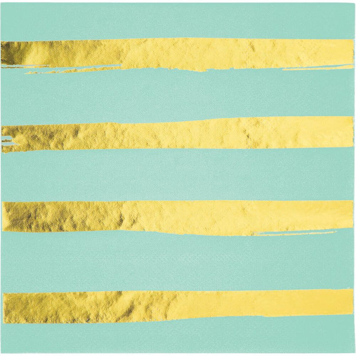 Foil Stripe Luncheon Napkin 3ply 16ct, Fresh Mint Gold 