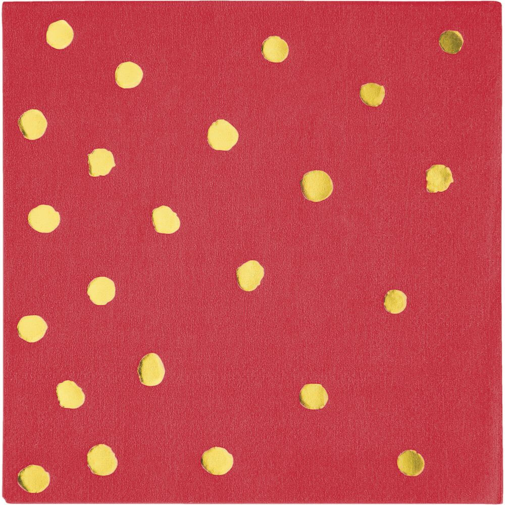 Red Gold Dot Beverage Napkin 3ply 16ct 