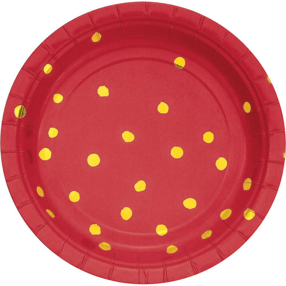 Lunch Plate 7in 8ct, Red Gold Dot 