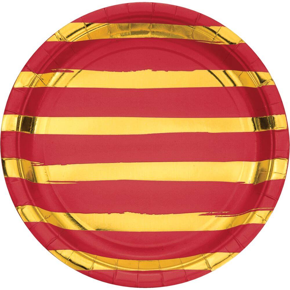 Classic Red Gold Stripe, DinnerPlates 9in 8ct 