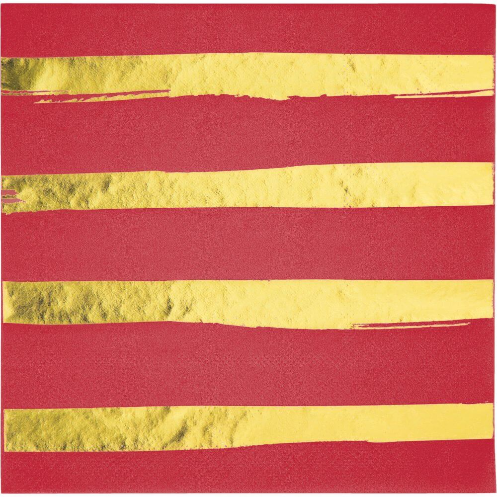 Foil Stripe Luncheon Napkin 3ply 16ct, Red Gold 