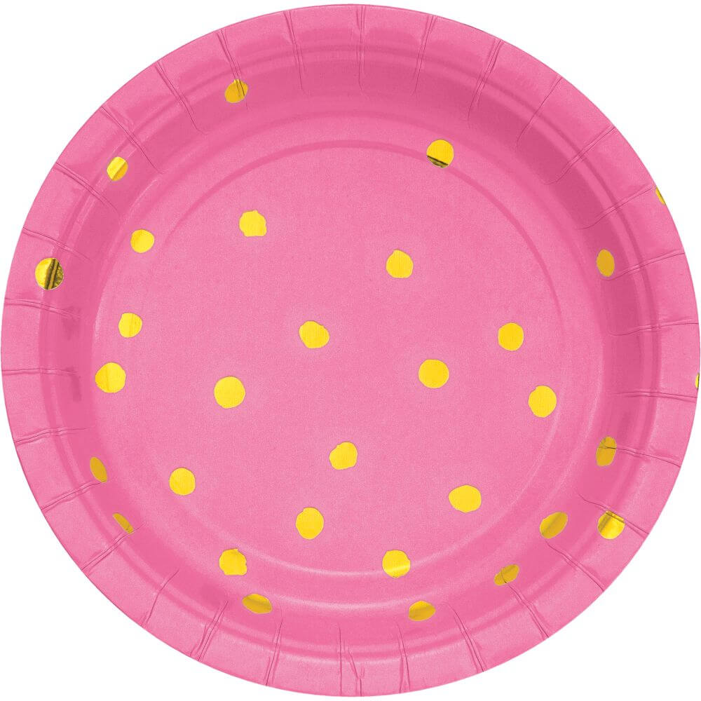 Lunch Plate 7in 8ct, Candy Pink Gold Dot 