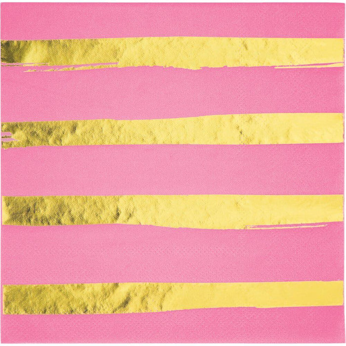Foil Stripe Luncheon Napkin 3ply 16ct, Candy Pink 