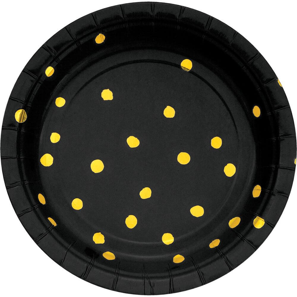 Gold Foil Dot Black Velvet Lunch Plate 7in, 8ct 