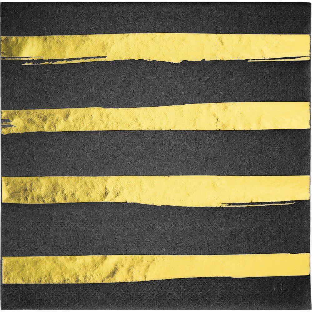 Foil Strip Luncheon Napkin 3ply 16ct, Gold/Black 