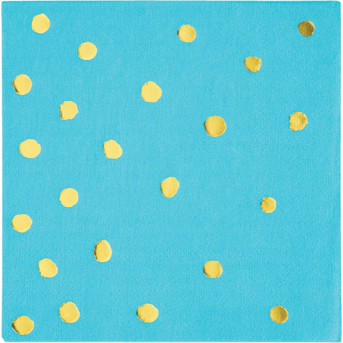 Bermuda Blue Beverage Napkin 16ct, Gold Foil Stamp 