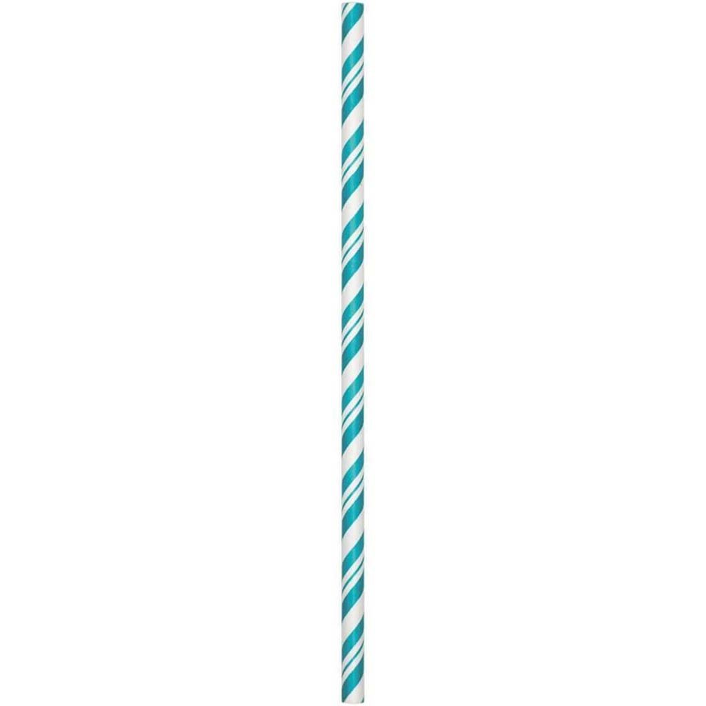 Paper Straw Stripe 24ct, Teal Lagoon 