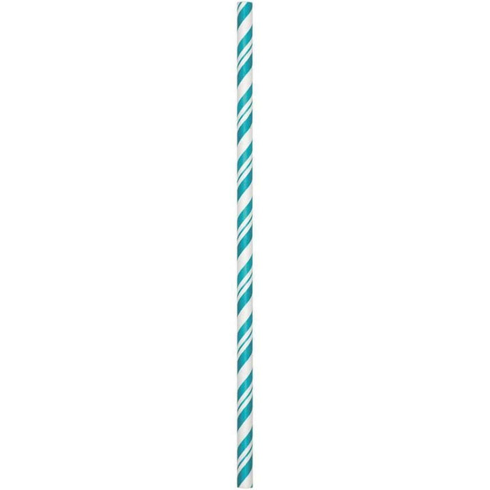 Paper Straw Stripe 24ct, Teal Lagoon 