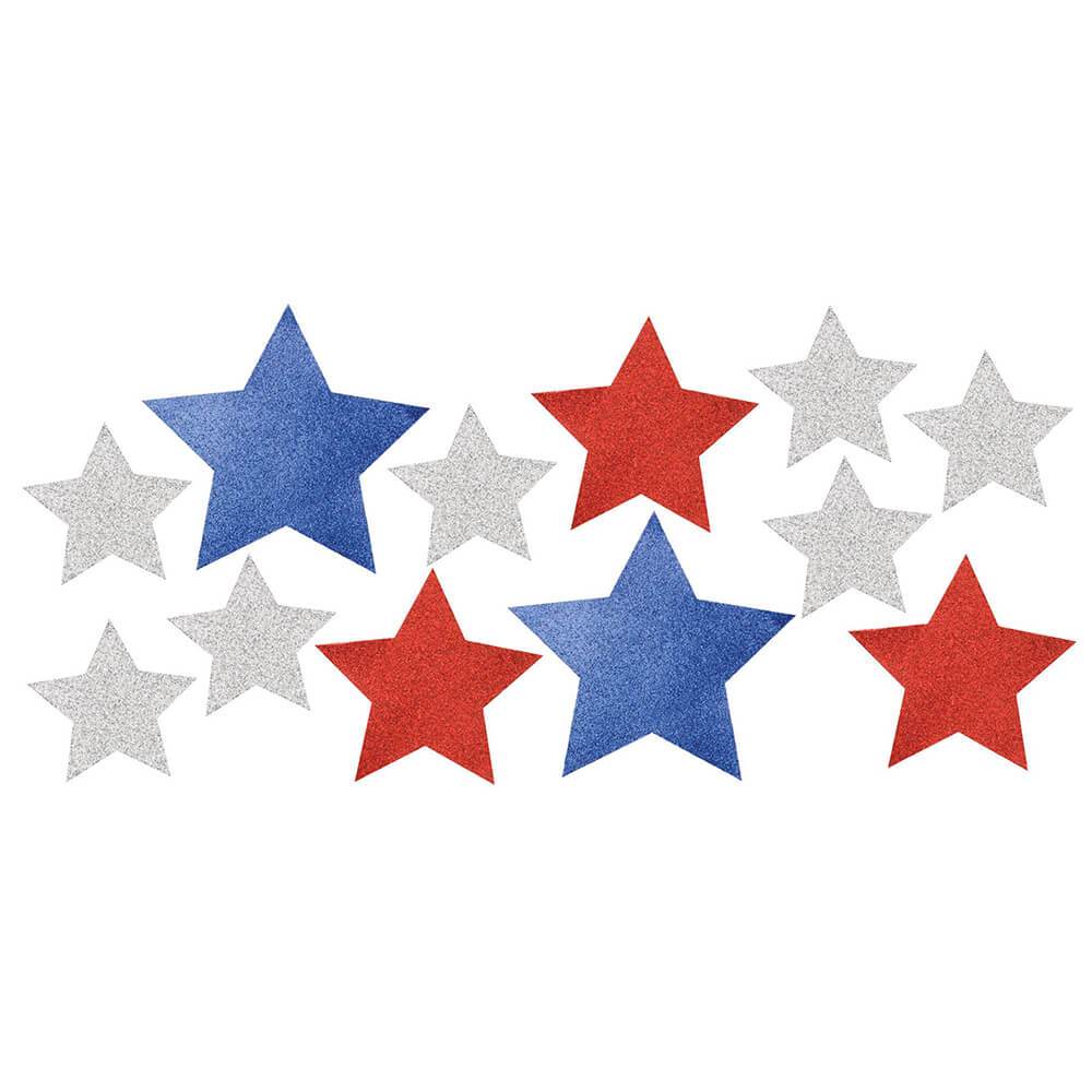 Patriotic Stars Cut outs Glitter Assorted 