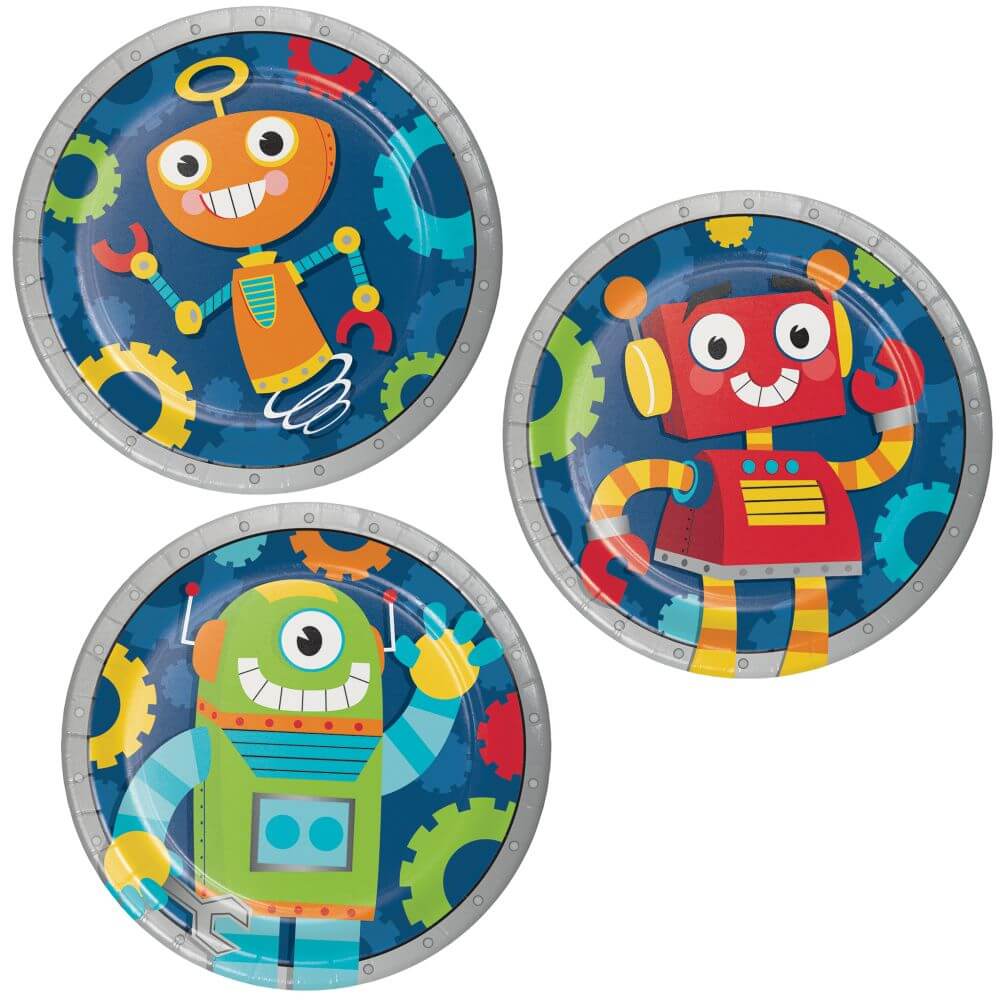 Lunch Plate 7in 8ct, Party Robots 