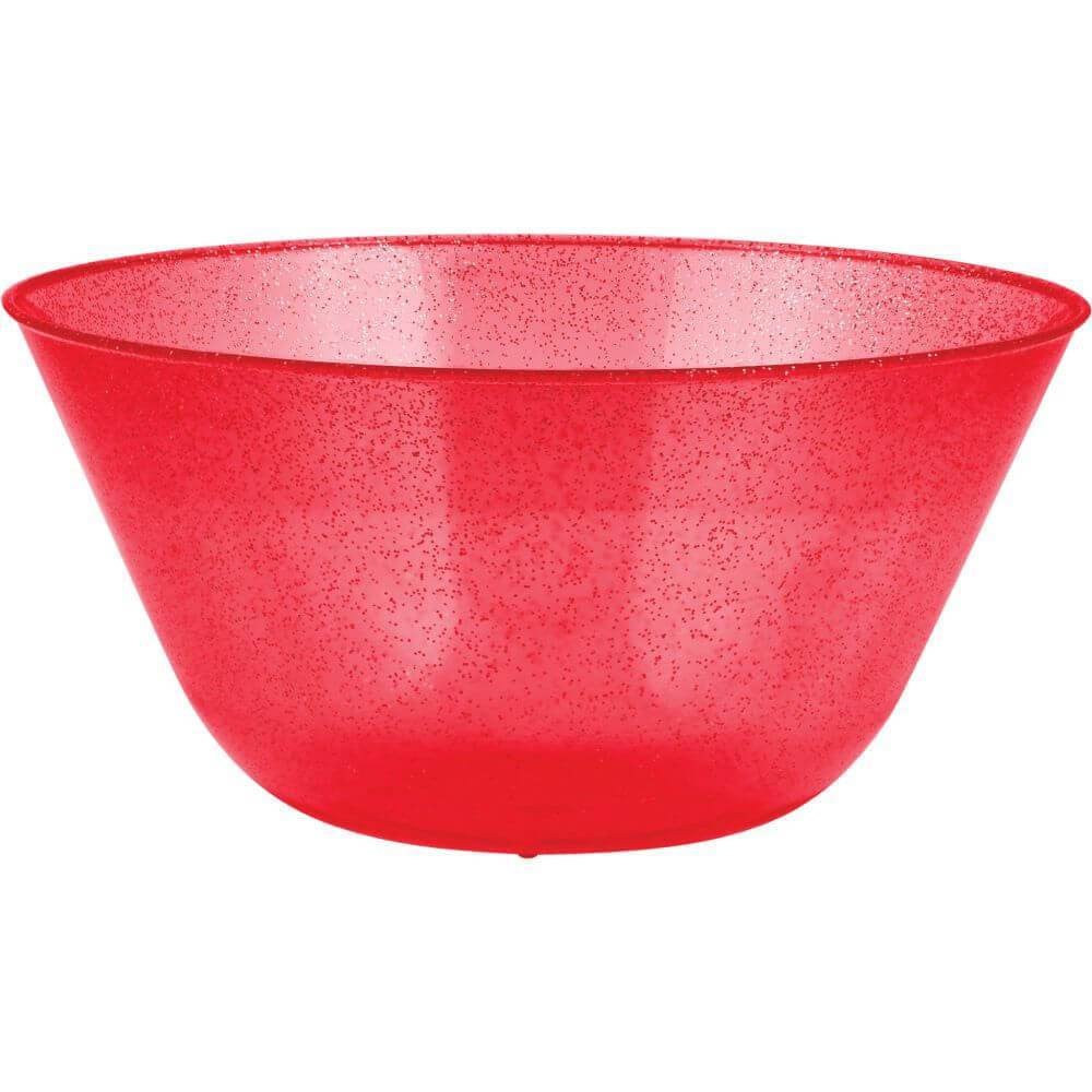 Glitter Red Plastic Bowl 11in, 