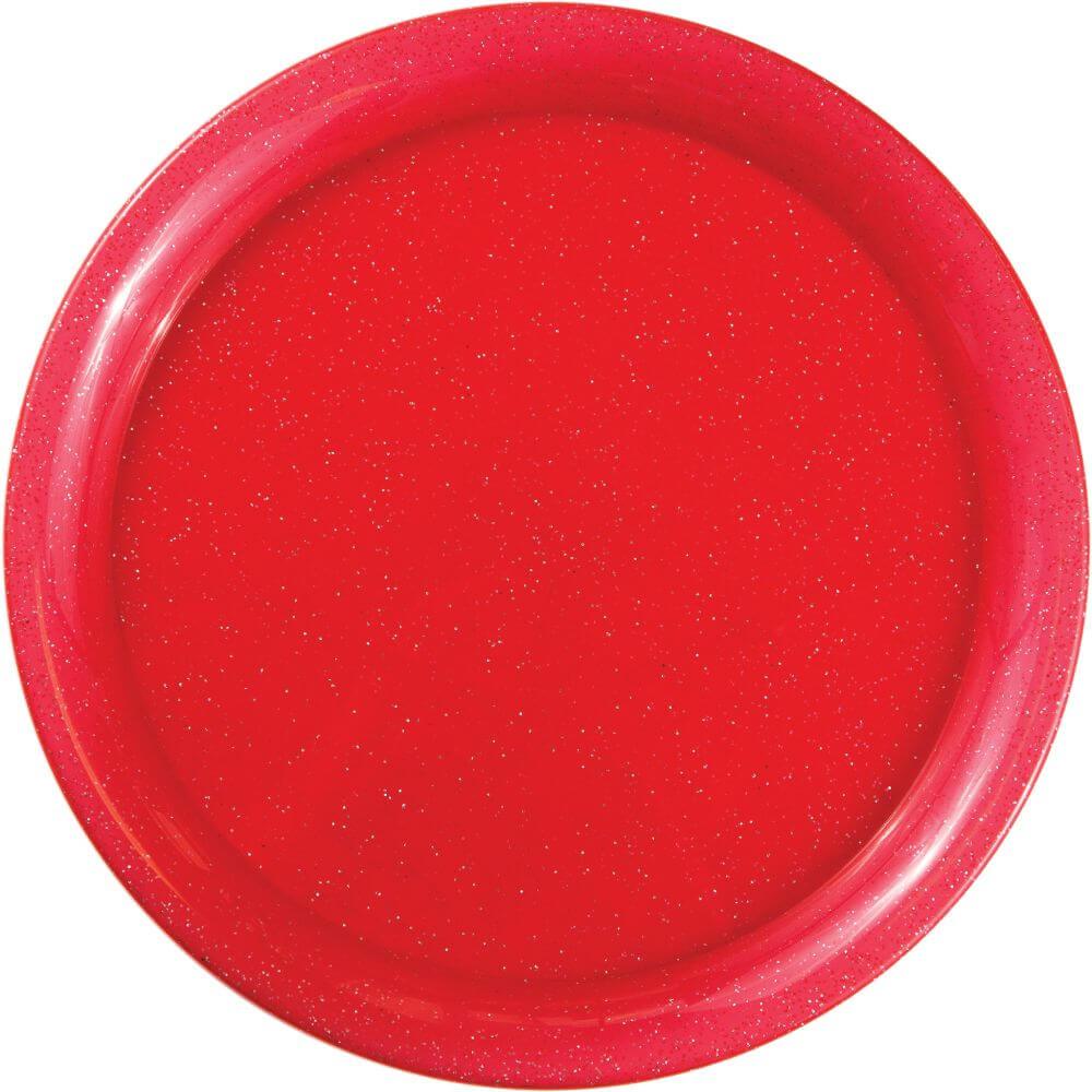 Red Round Tray With Glitter 12in , 