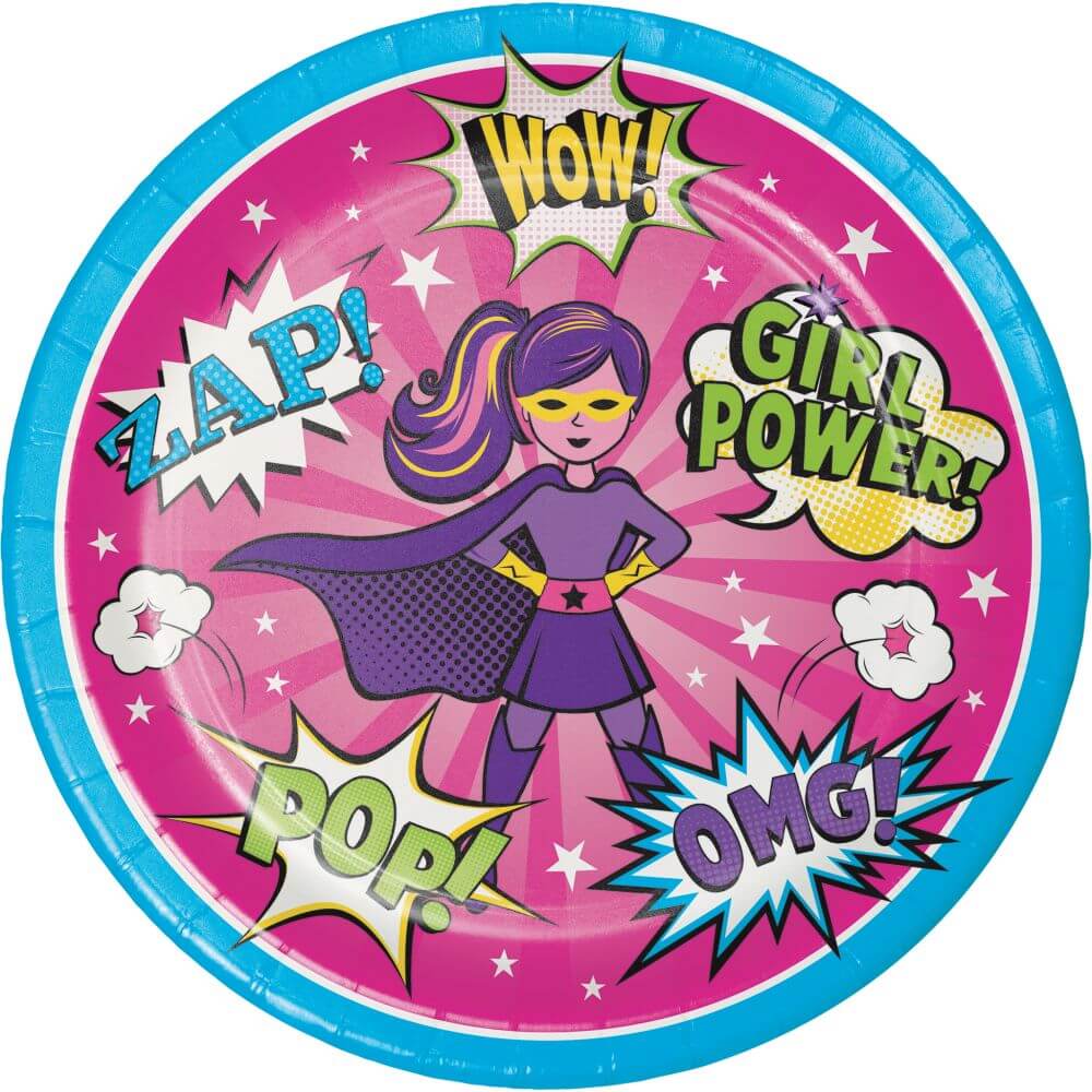 Girl Superhero, Dinner Plates 9in 8ct 