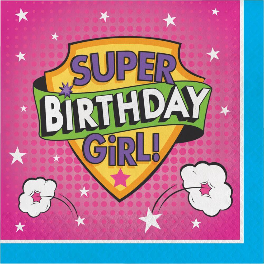 Girl Superhero Happy Birthday, Luncheon Napkin 16ct 