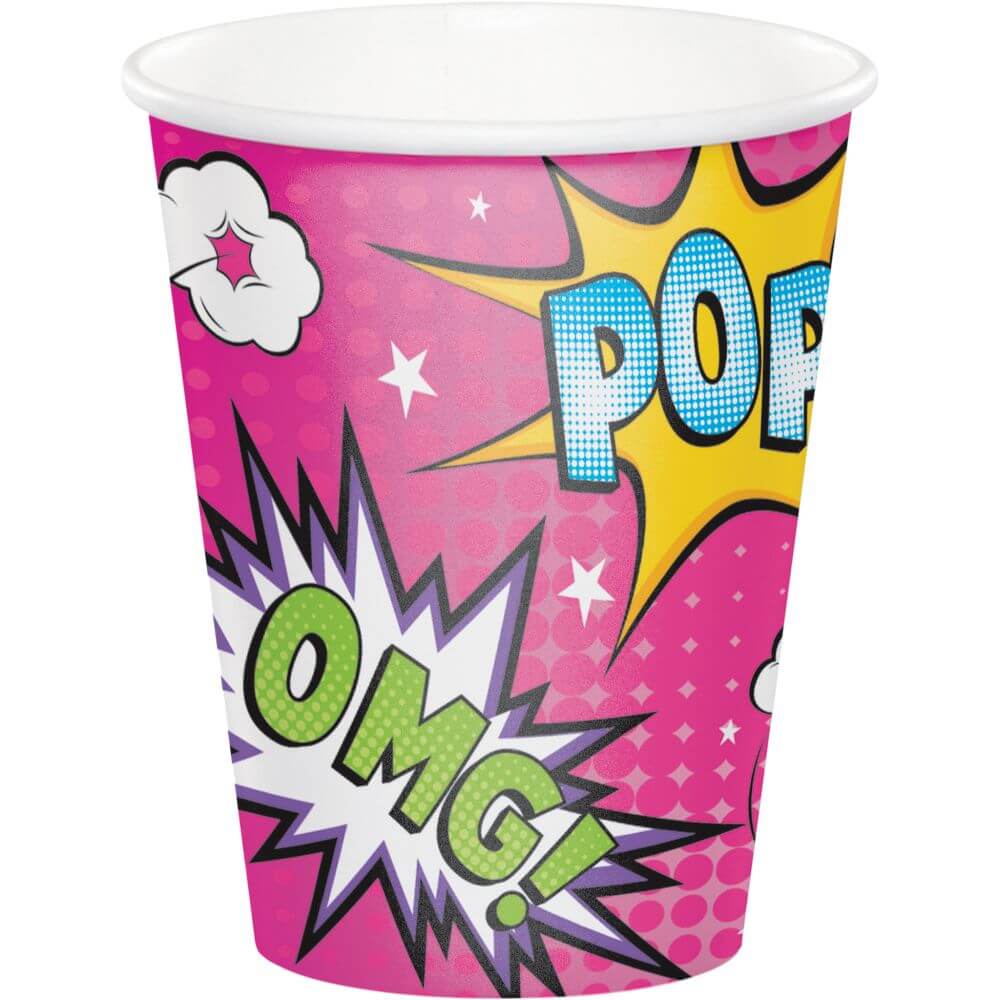 Girl Superhero, Paper Cup 9oz 8ct 