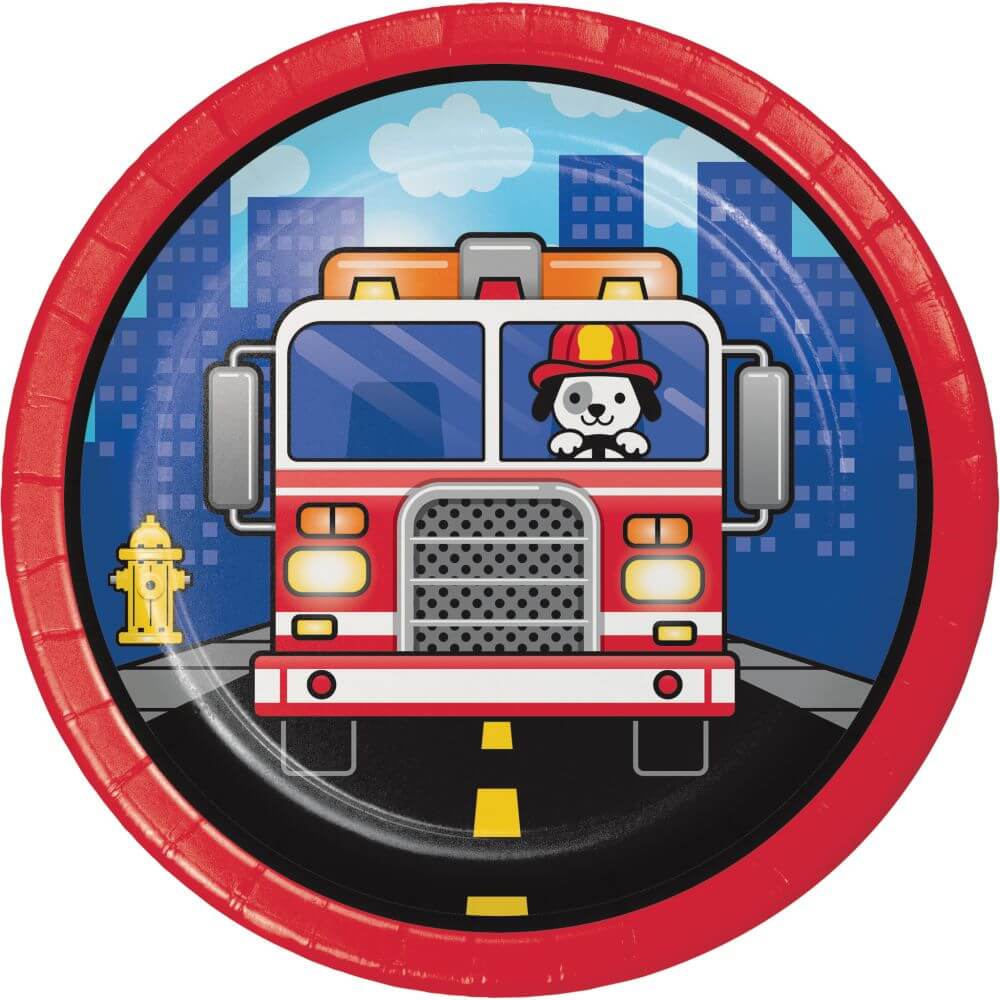 Lunch Plates 7in 8ct, Flaming Fire Truck 