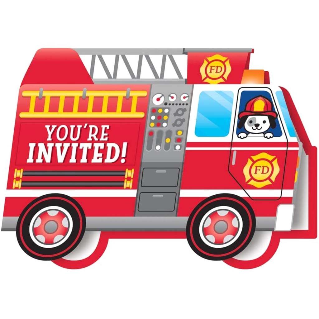 Flaming Fire Truck, Invitation 8ct 