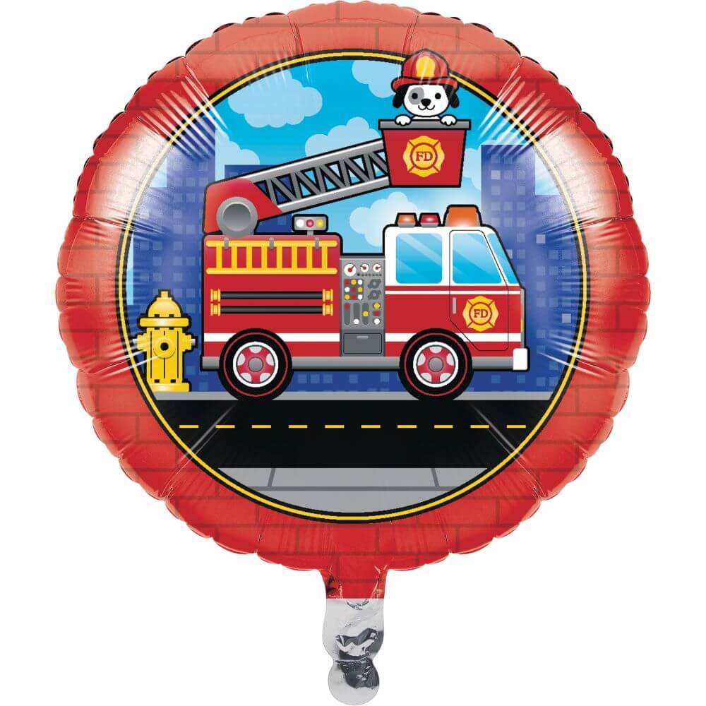 Flaming Fire Truck, Foil Balloon 18in 