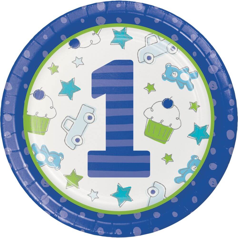 1st Birthday Boy Doodle, Dinner Plates 9in 8ct 