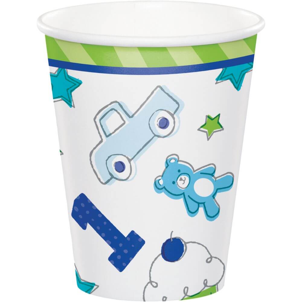 1st Birthday Boy Doodle, Paper Cup 9oz 8ct 