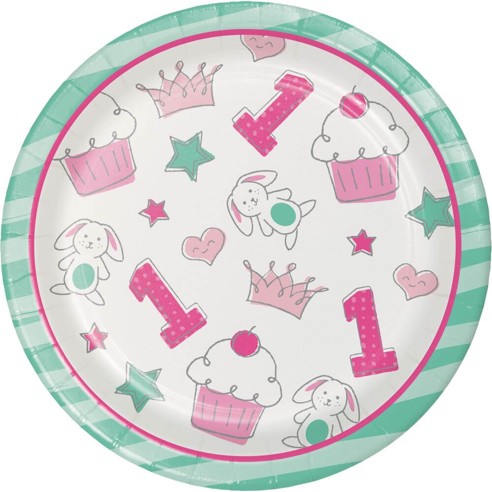 1St Birthday Girl Doodle, LunchPlate 7in 8ct 