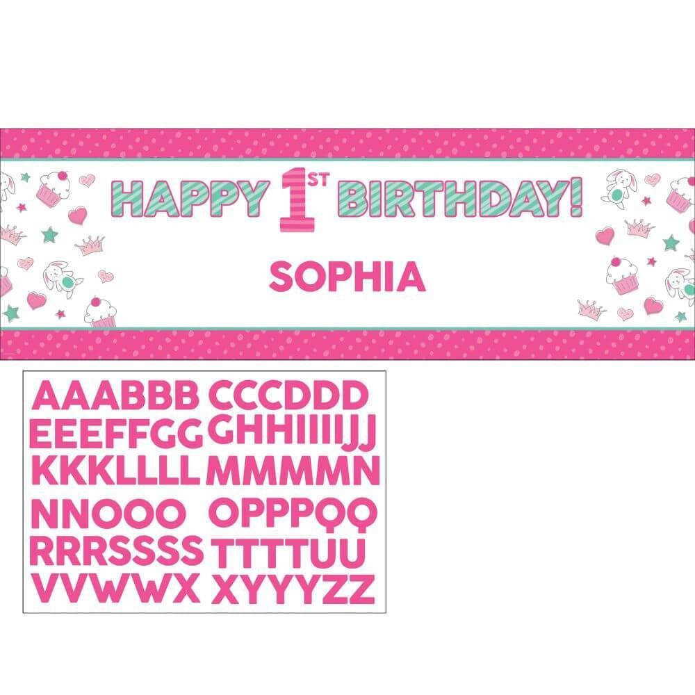 1st Birthday Girl Doodle, Giant Banner With Stickers 