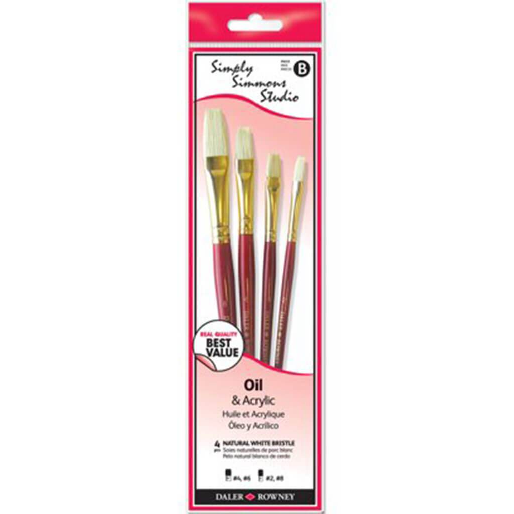 Simply Simmons Studio Brush Set  White Bristle Short Handle 4pcs