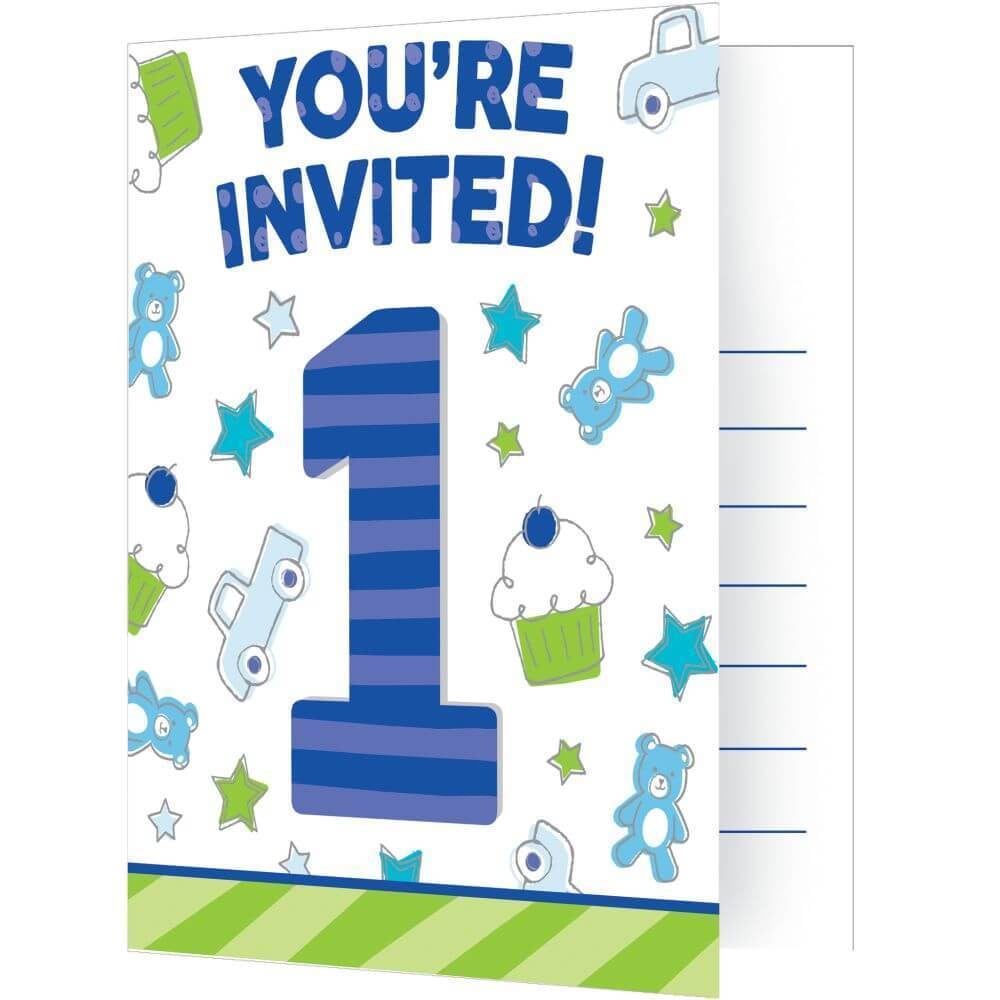 1st Birthday Boy Doodle, Invitation 8ct 