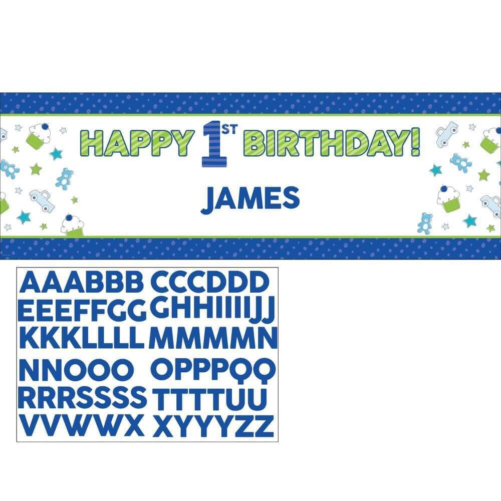 1st Birthday Boy Doodle Banner With Stickers Giant 