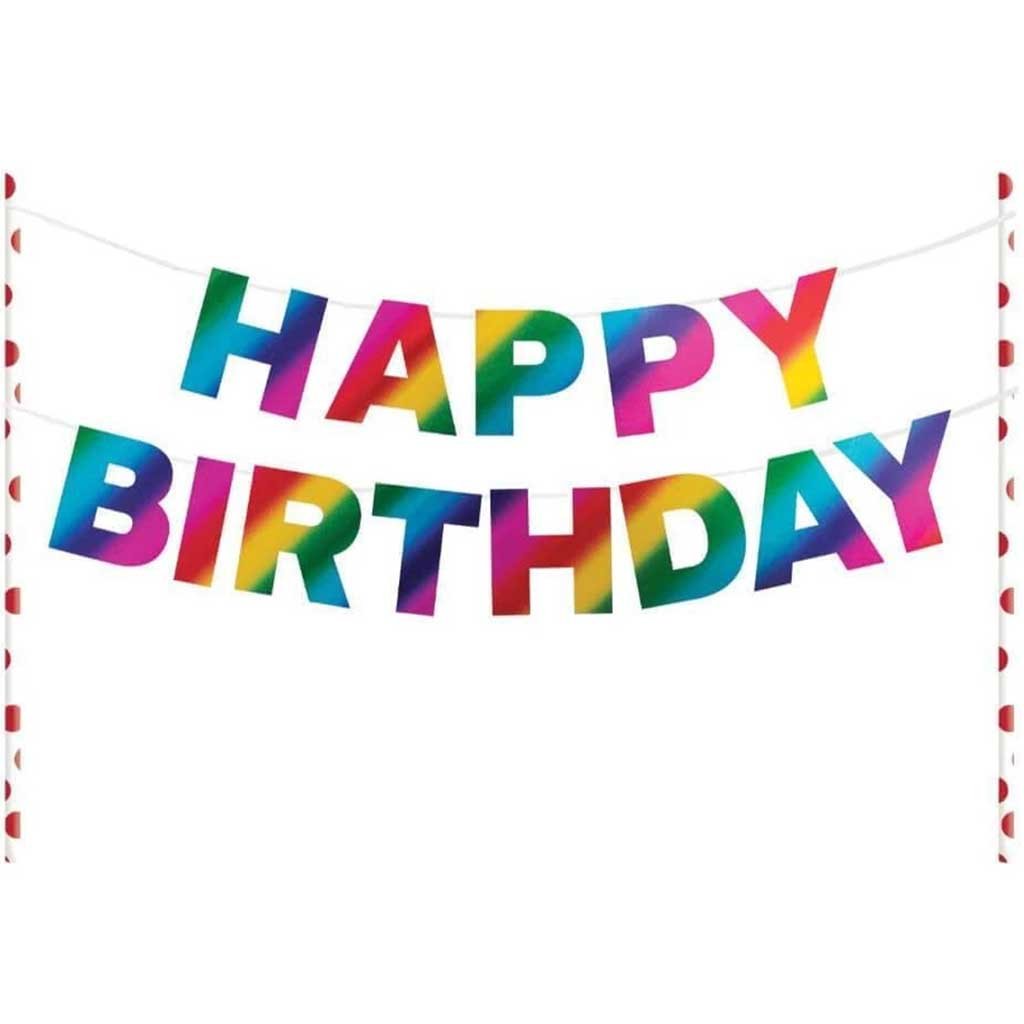 Rainbow Foil Happy Birthday, Pennant Cake Topper 