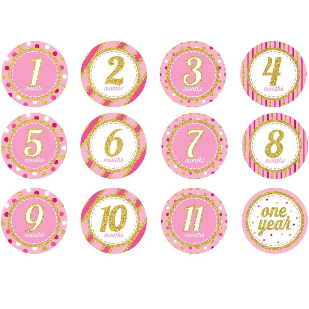 1st Birthday Girl Monthly Countdown, Stickers 12ct 