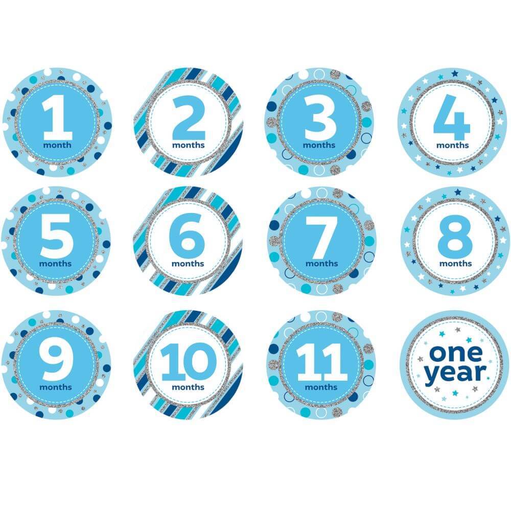 1st Birthday Boy Monthly Countdown, Stickers 12ct 