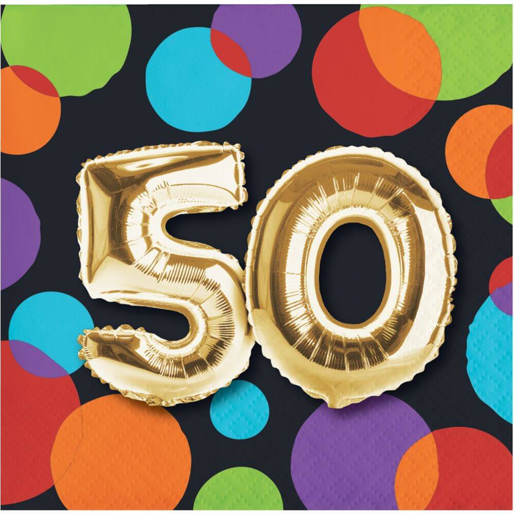 50 Balloon Birthday, Beverage Napkin 16ct 