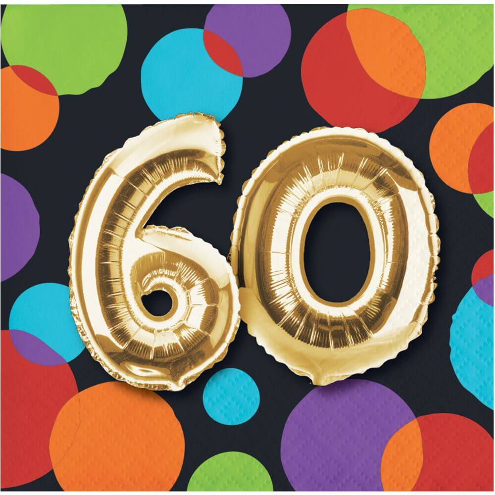 60 Balloon Birthday, Beverage Napkin 16ct 