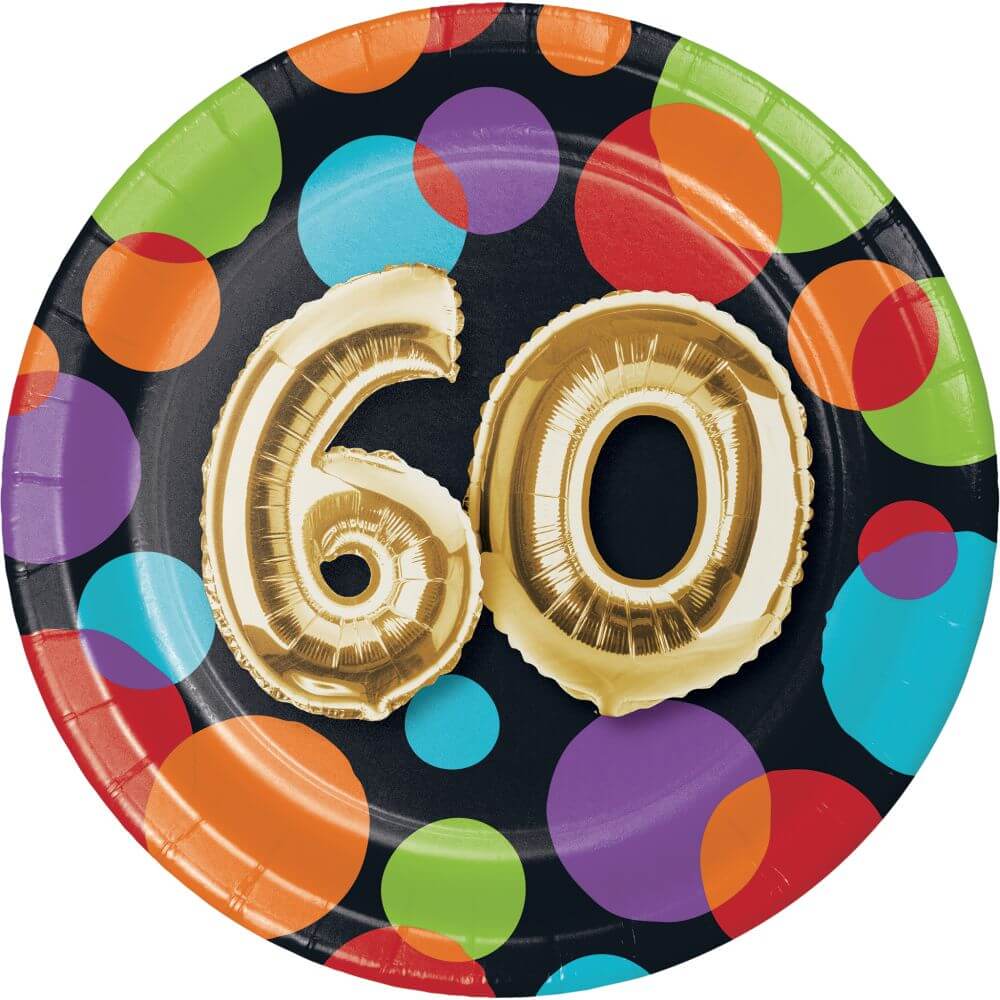 60th Balloon Birthday, Lunch Plate 7in 8ct 