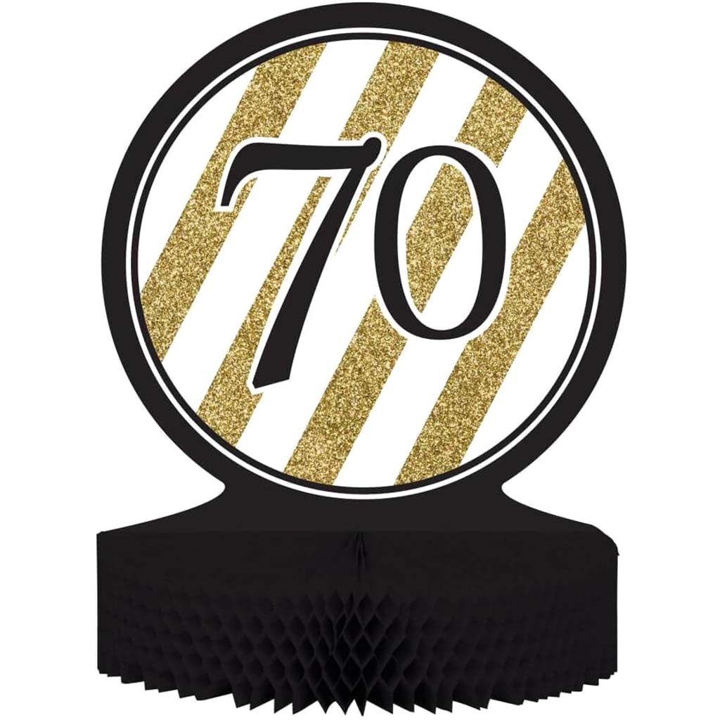 70th Birthday Black &amp; Gold, Centerpiece Honeycomb 