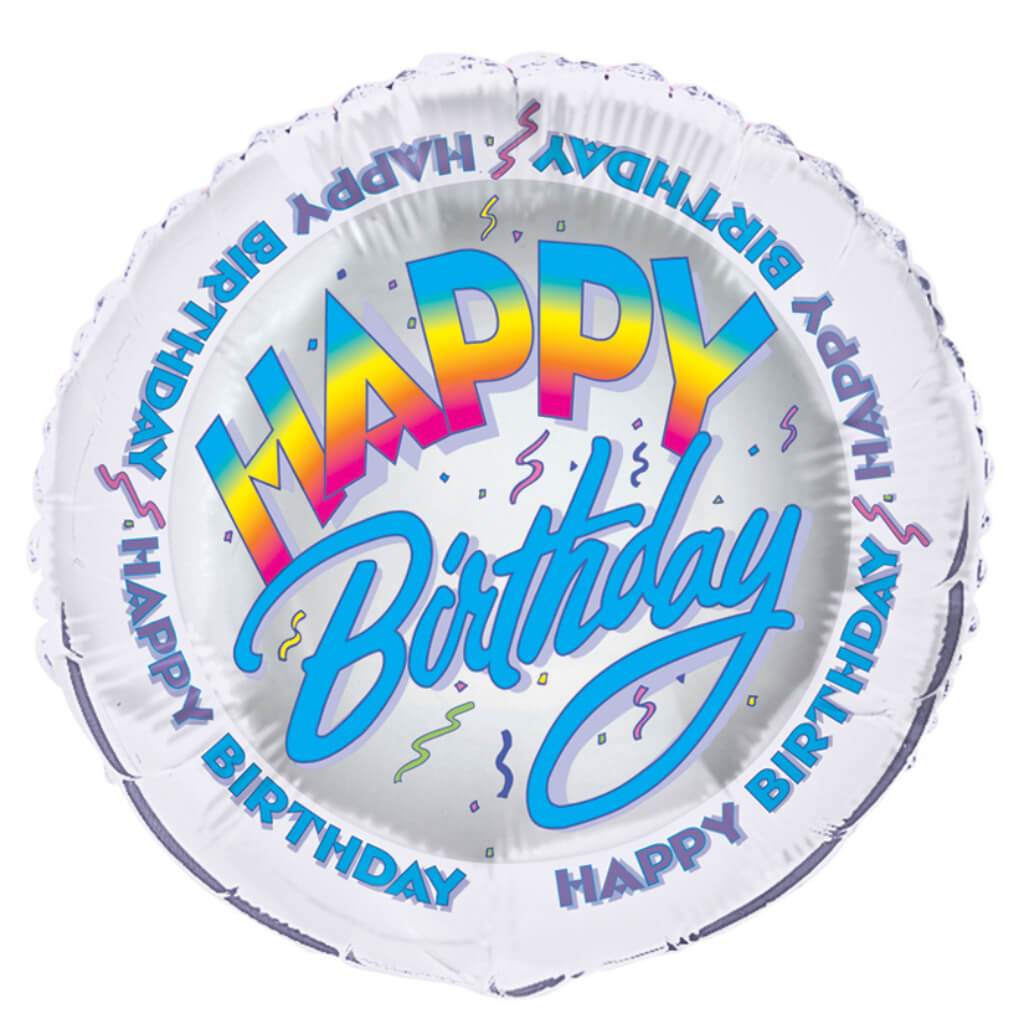 Happy Birthday II Round Foil Balloon, 18in 