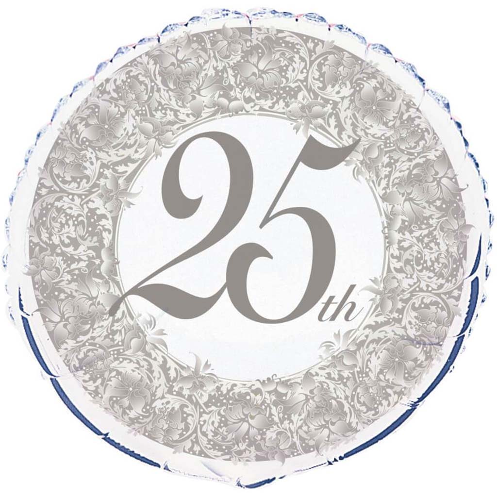 25th Anniversary Round Foil Balloon, 18in 