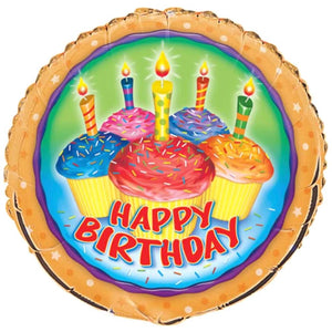 Cupcake Birthday Round Foil Balloon, 18in 