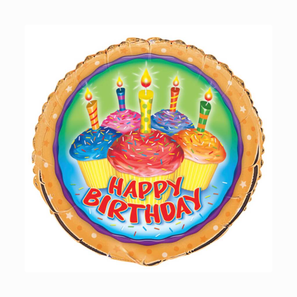 Cupcake Birthday Round Foil Balloon, 18in 