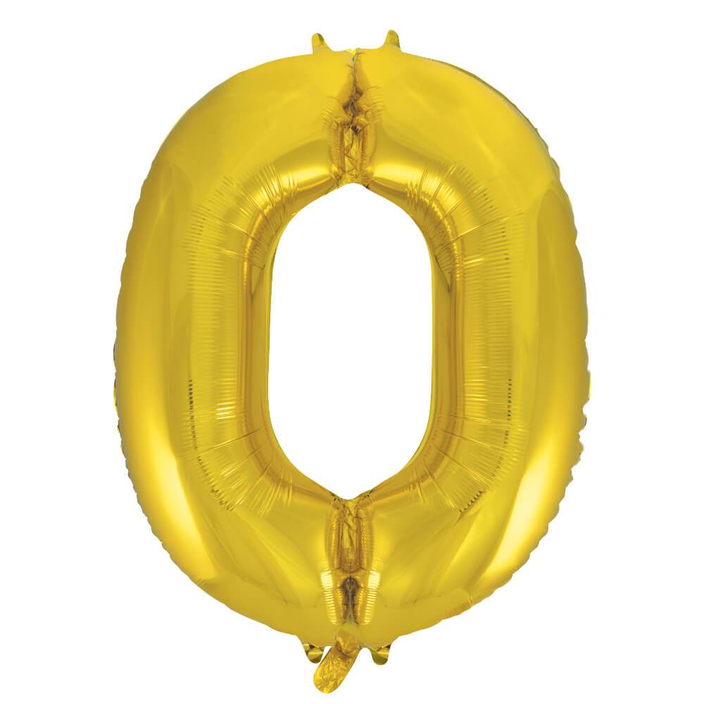 Gold Number 0 Shaped Foil Balloon, 34in 