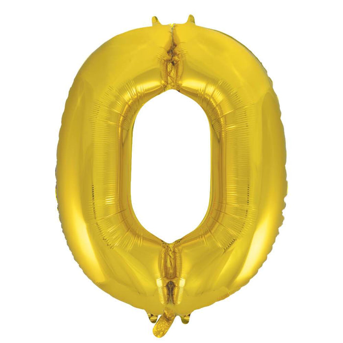Gold Number 0 Shaped Foil Balloon, 34in 